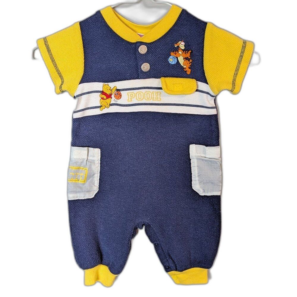 Vintage Y2K Disney Winnie The Pooh & Tigger Short Sleeve Romper Colorblock 3-6m